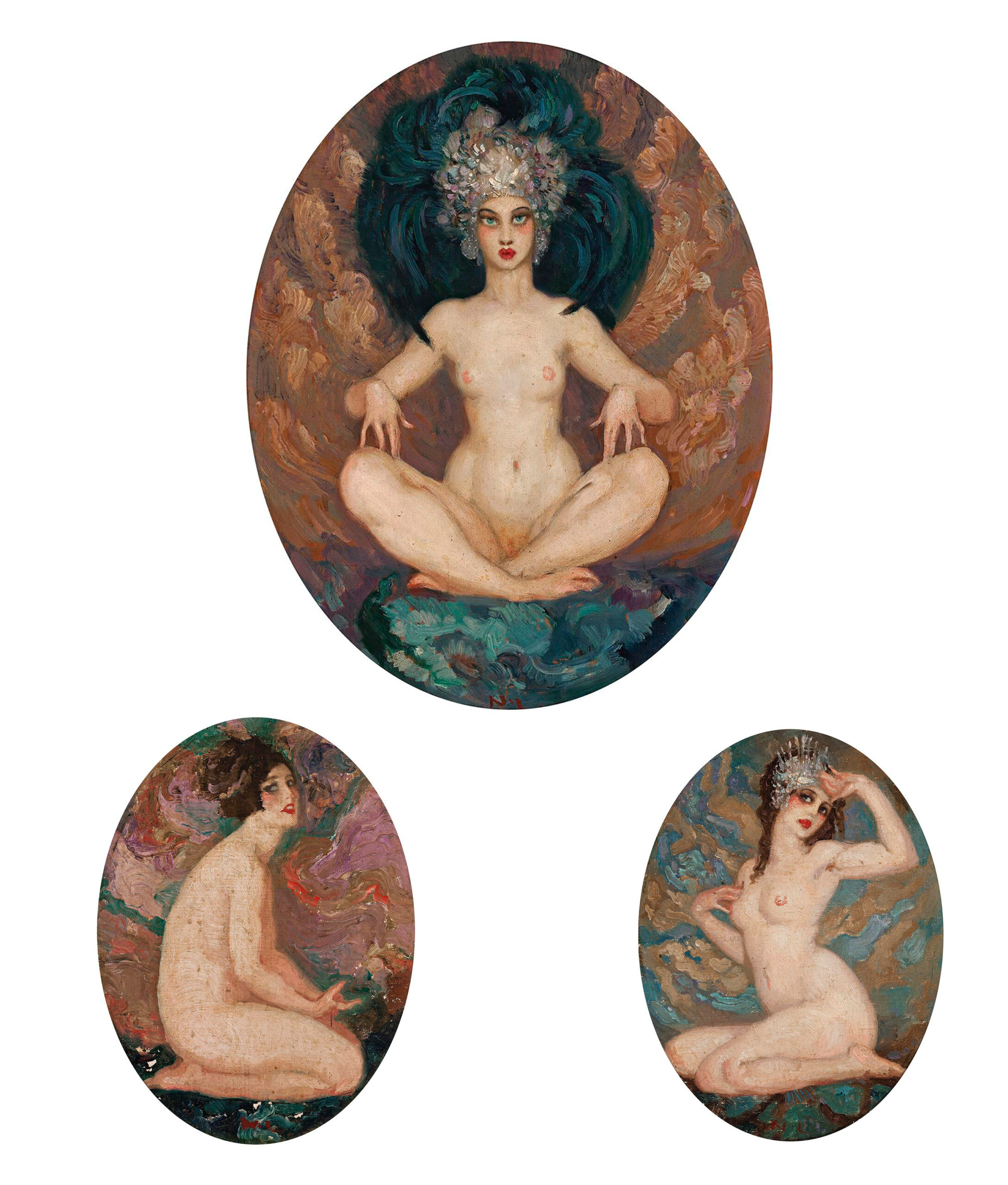 SET OF THREE OIL PAINTINGS