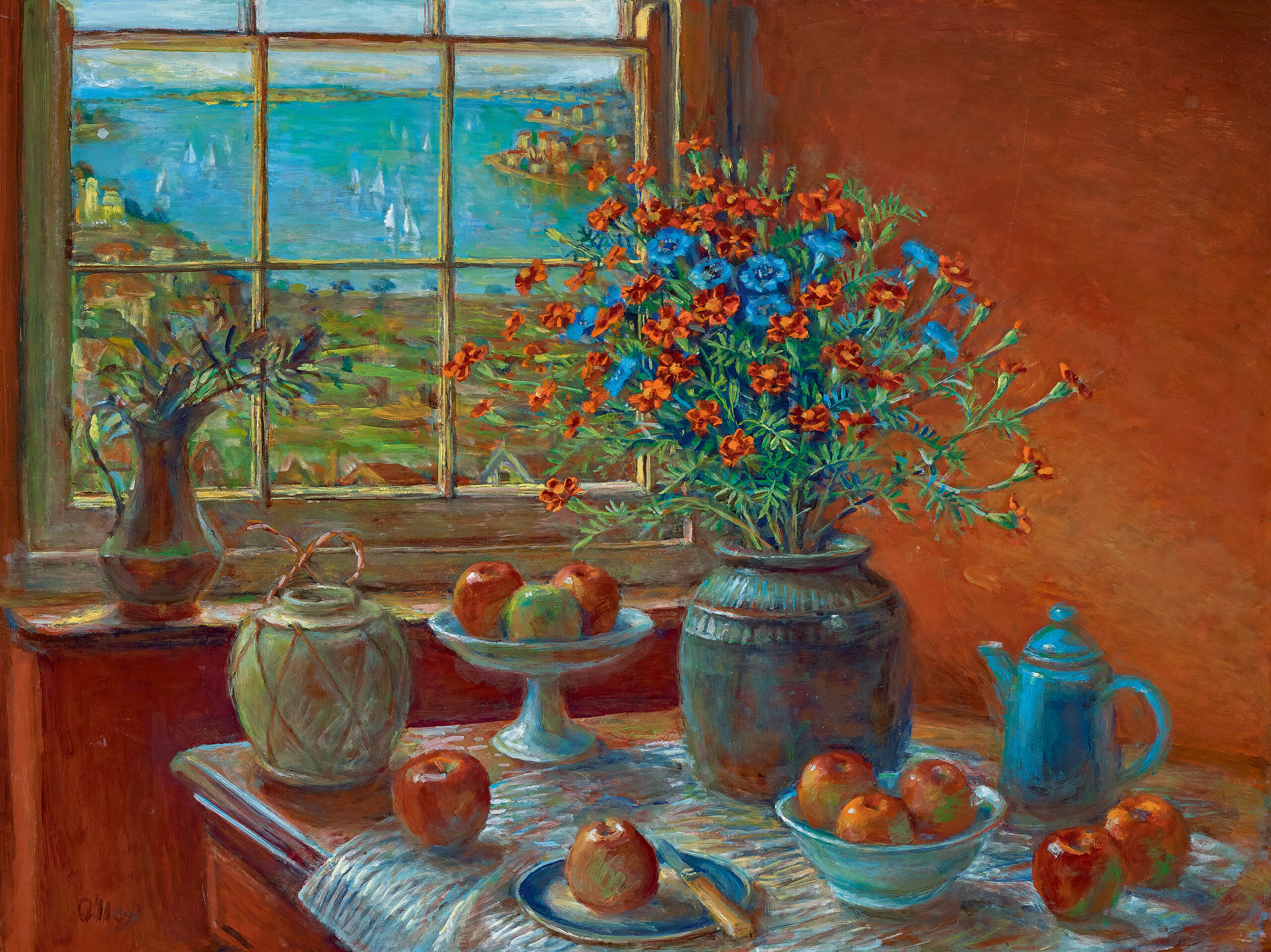 STILL LIFE WITH HARBOUR VIEW