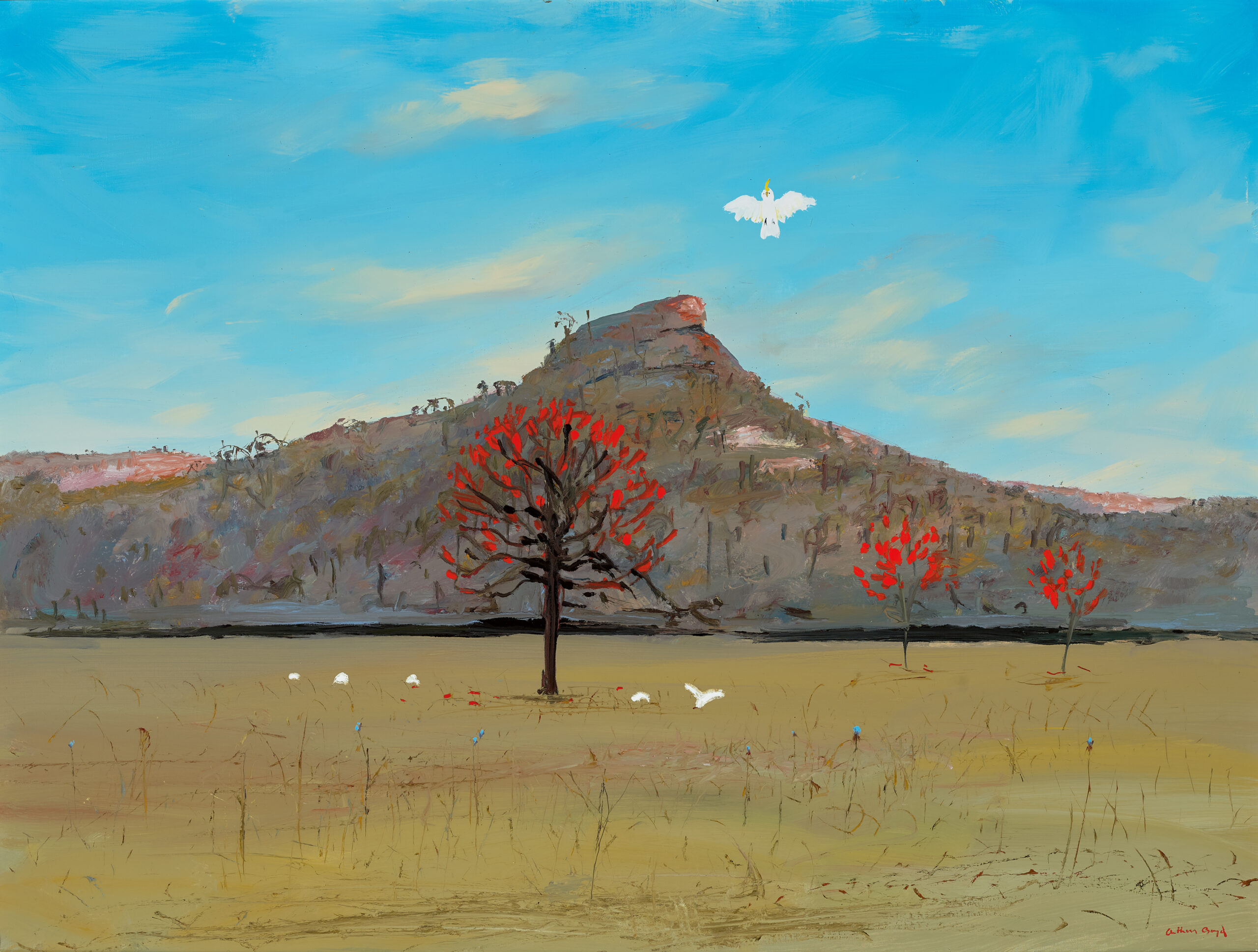 PULPIT ROCK WITH FLAME TREES AND COCKATOOS