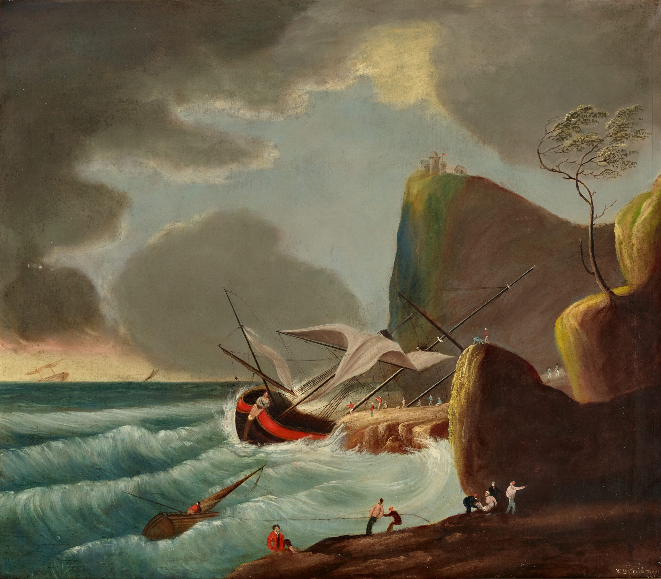 SHIPWRECK ON A ROCKY COAST WITH FIGURES