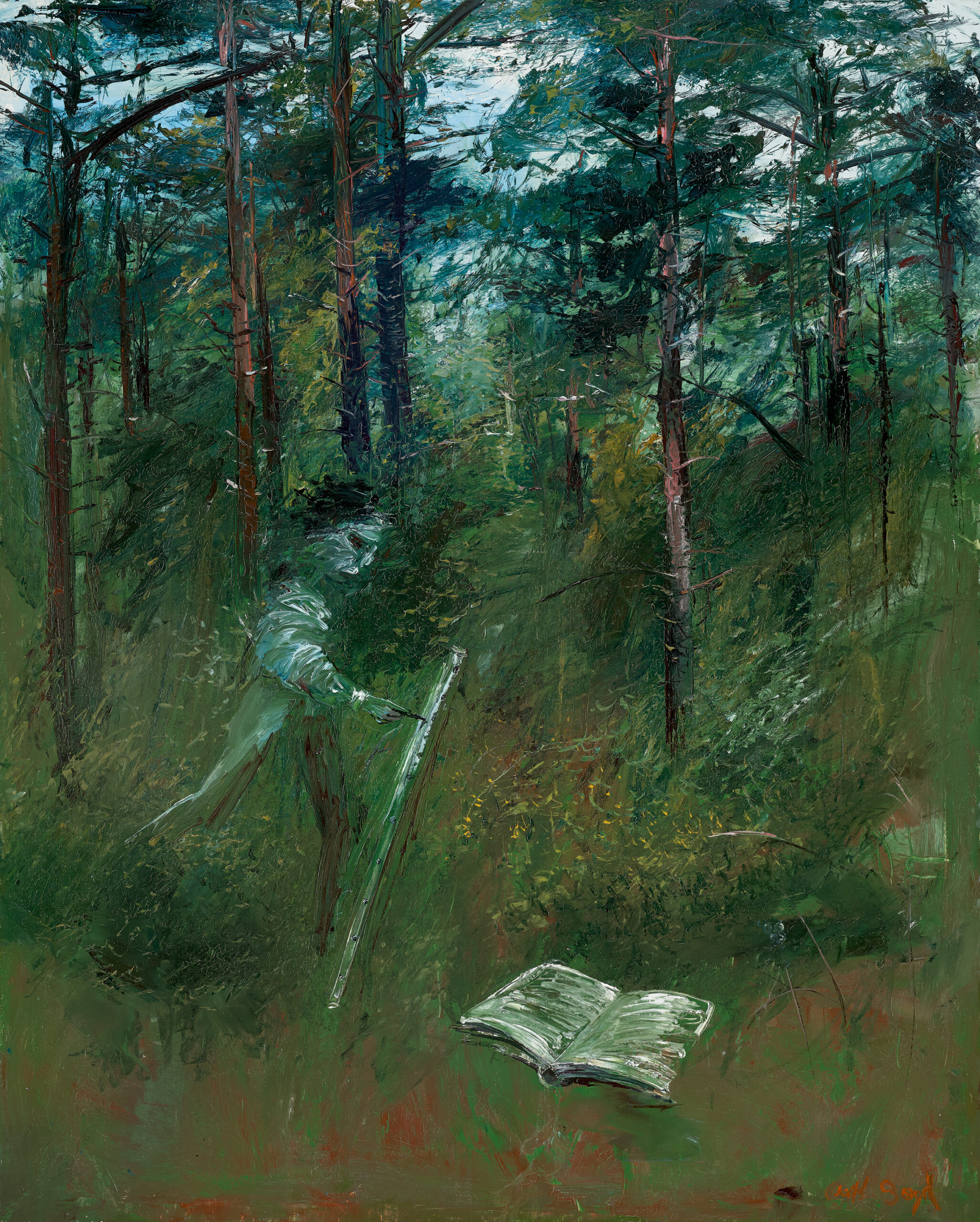 SUFFOLK LANDSCAPE, FIGURE AND BOOK