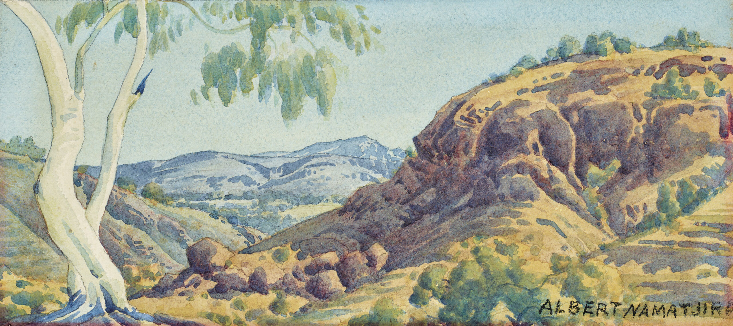 GHOST GUM AND MOUNTAIN RANGE