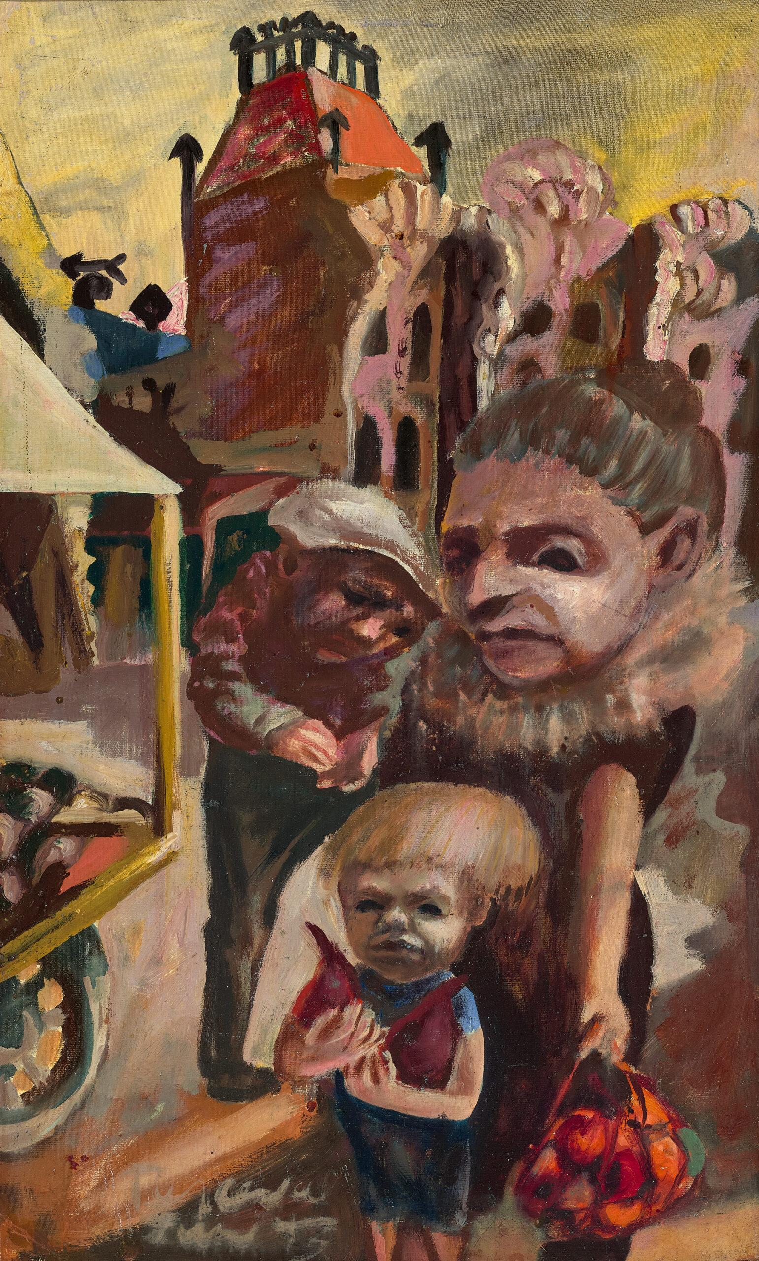 BOY BESIDE A FRUIT BARROW