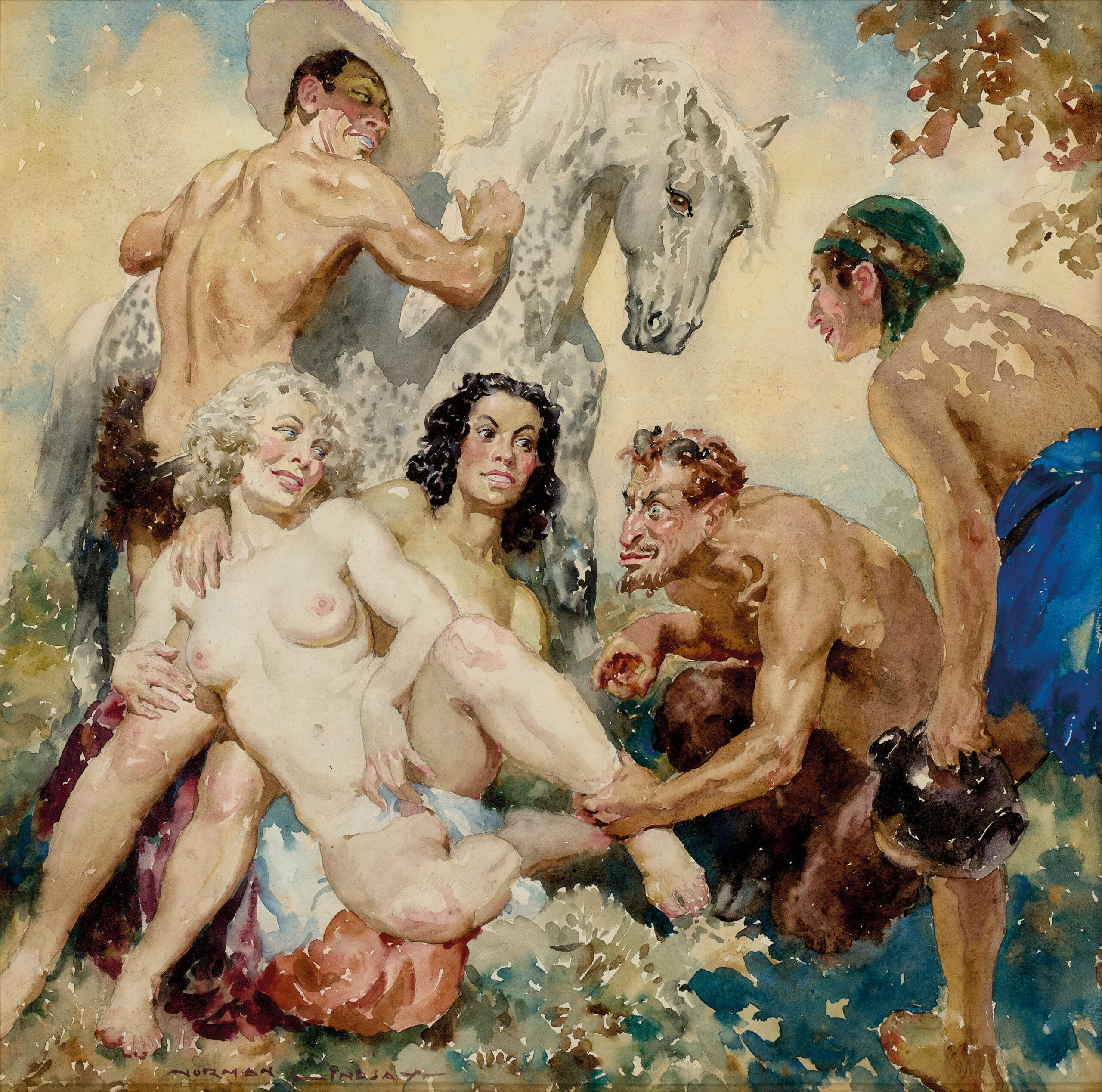 SATYR AND TWO NYMPHS