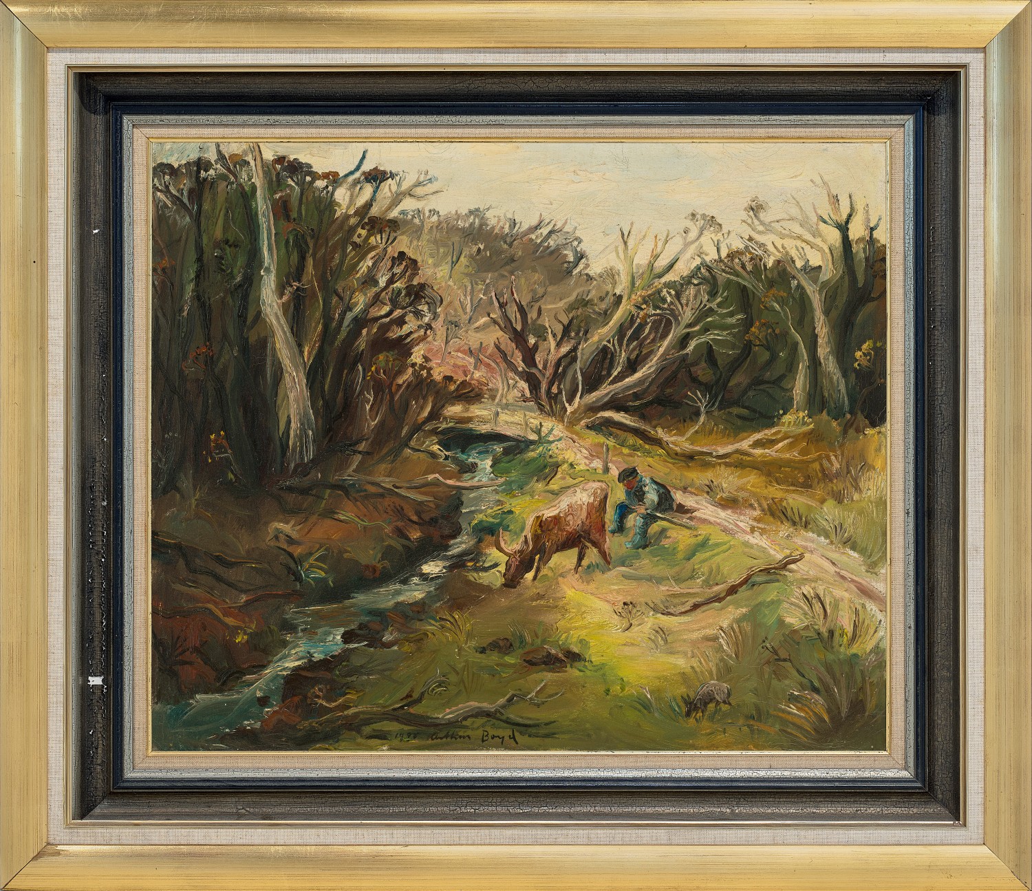 BERWICK LANDSCAPE WITH FARMER AND CREEK