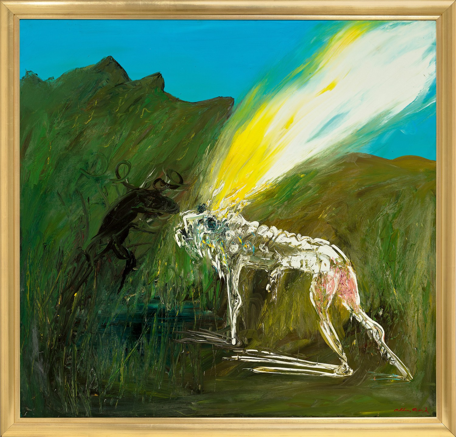NEBUCHADNEZZAR BEING STRUCK BY LIGHTNING IN A ROCKY LANDSCAPE WITH BLACK RAM