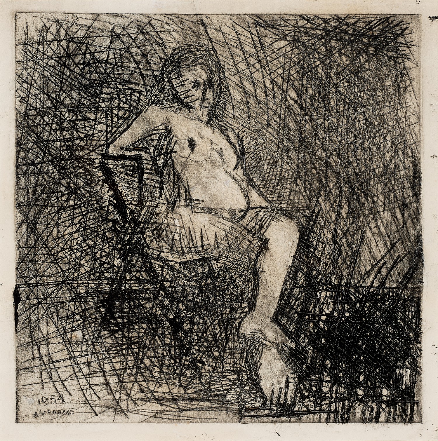 NUDE SEATED ON A FOLDING CHAIR
