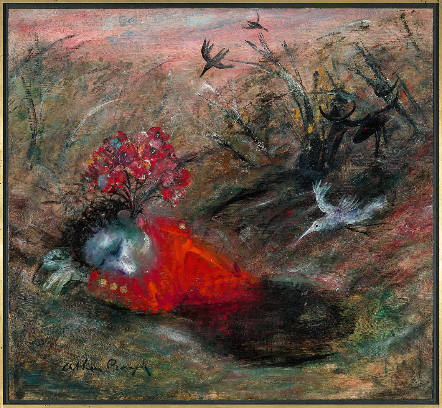 SLEEPING BRIDEGROOM WITH RED BOUQUET