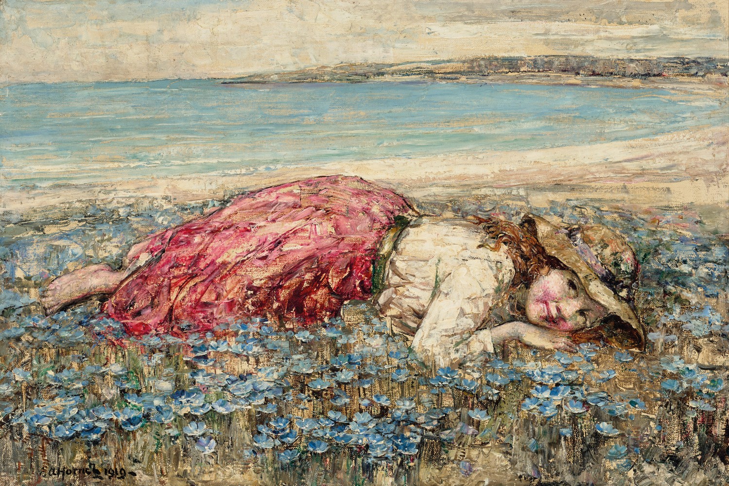 GIRL AND BLUEBELLS, BRIGHOUSE BAY
