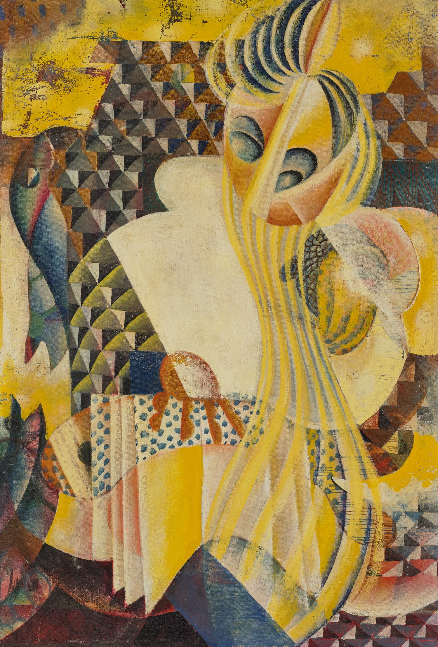 UNTITLED (SEATED FEMALE FIGURE WITH LONG YELLOW HAIR)