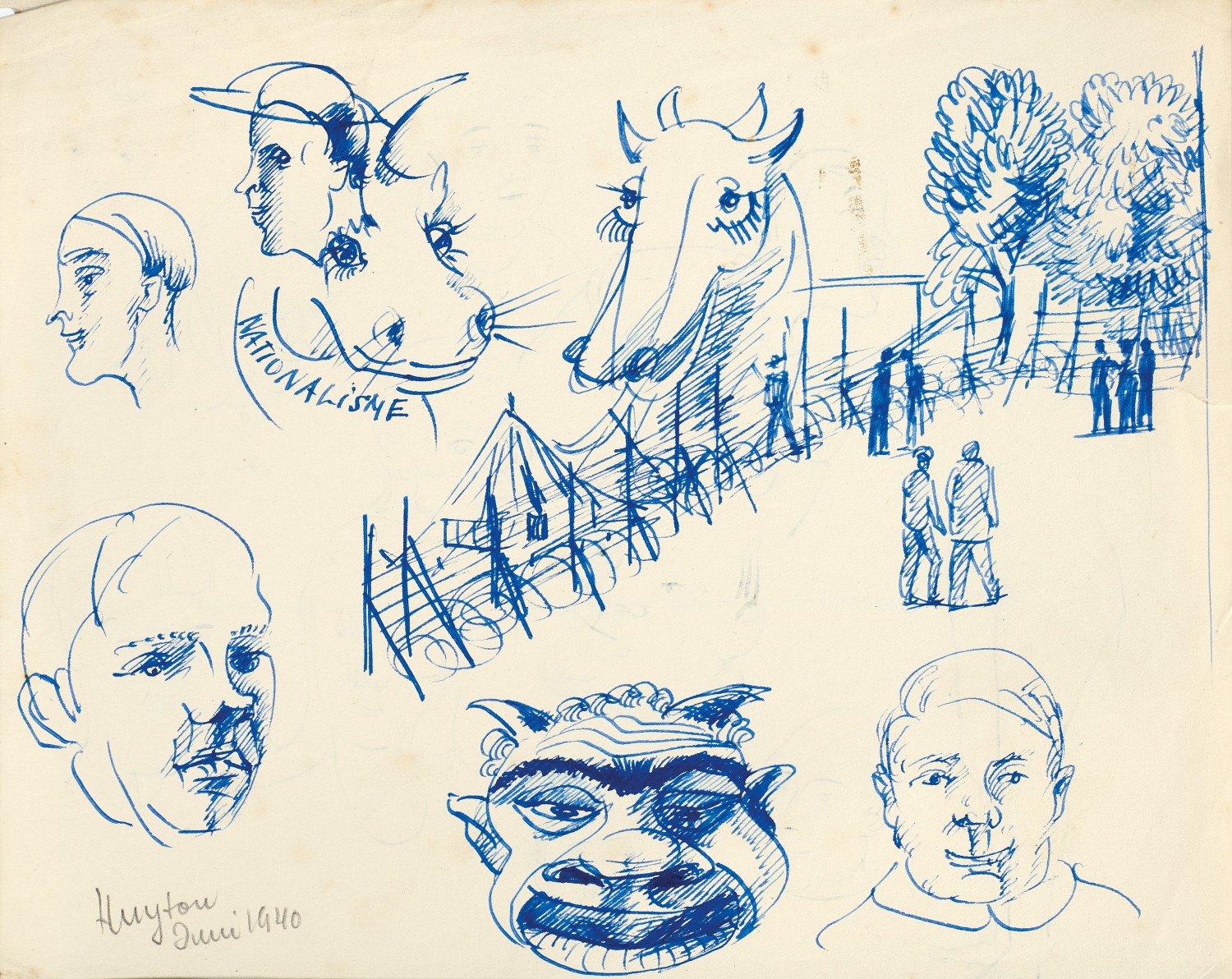 NATIONALISME, INTERNMENT CAMP STUDIES, HUYTON, ENGLAND (VERSO: FIGURE STUDIES)