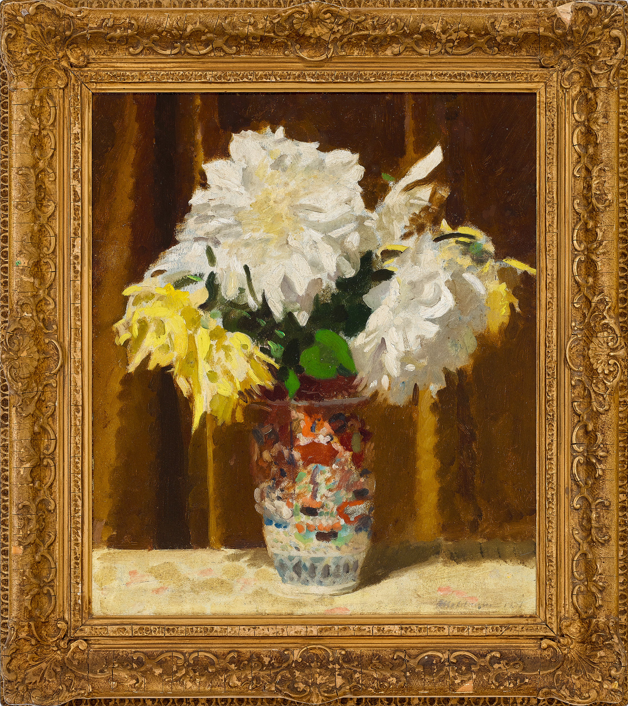 DAHLIAS IN A CHINESE VASE