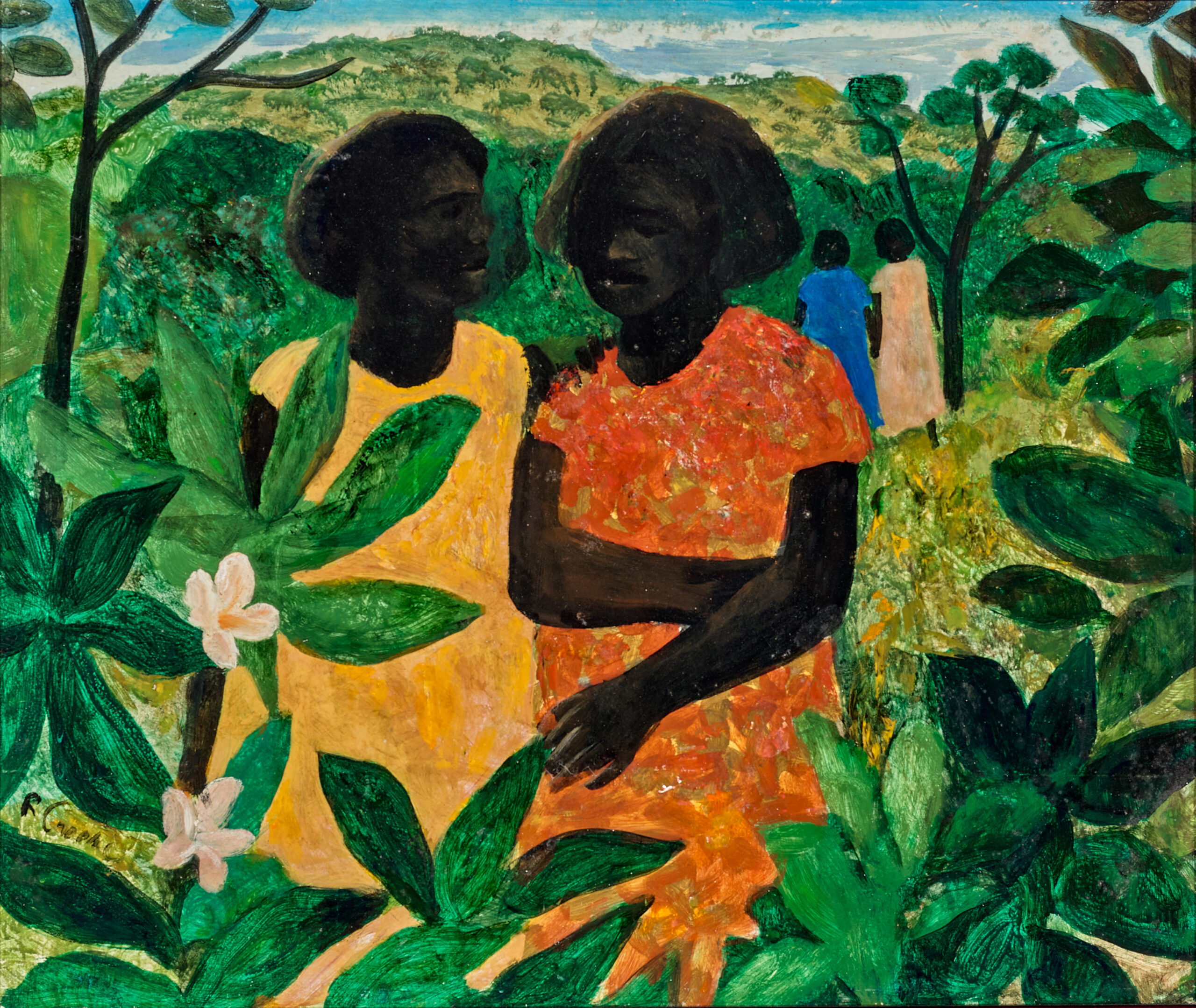 Islander women with Frangipani Tree