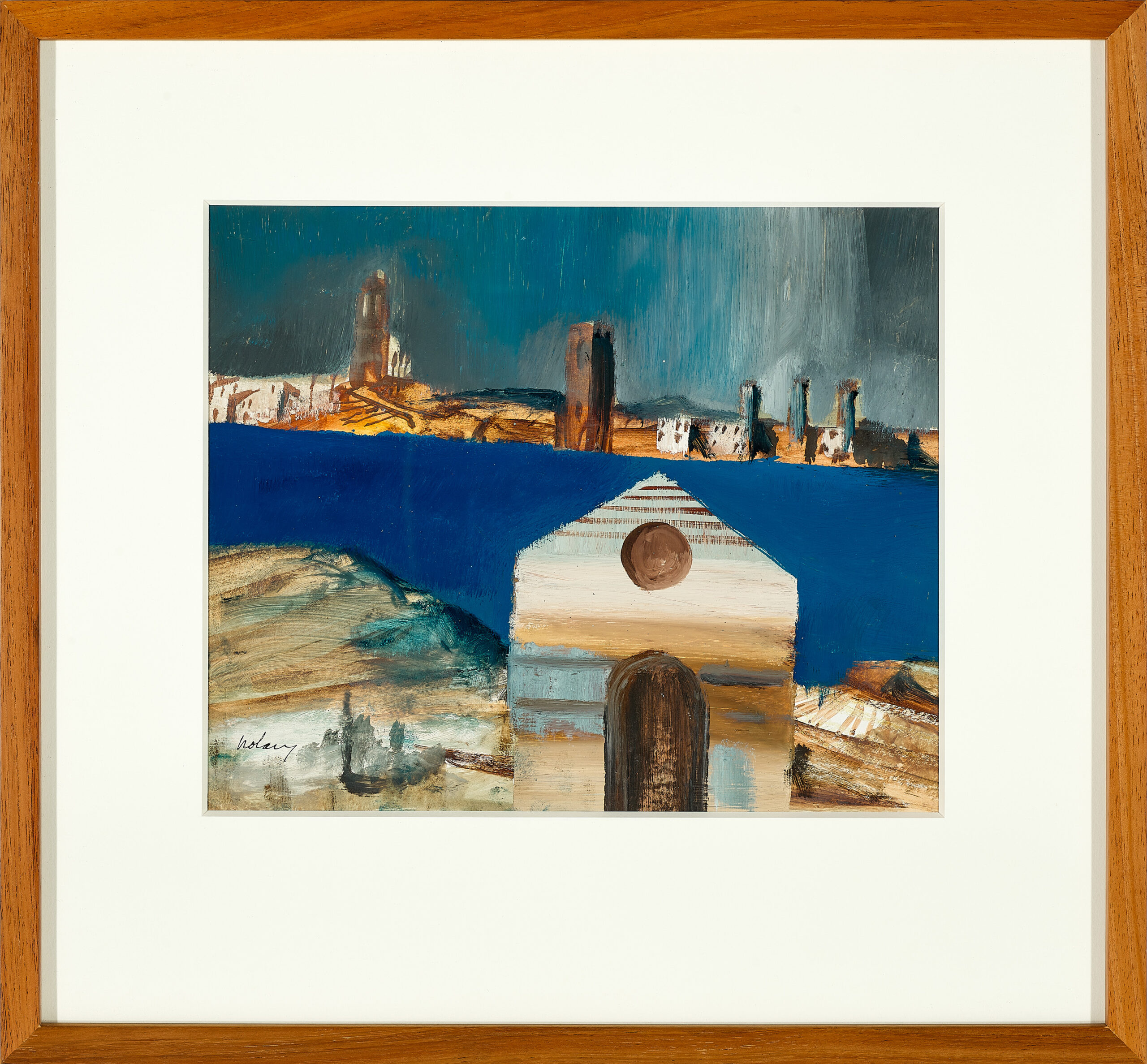 Church with harbour background