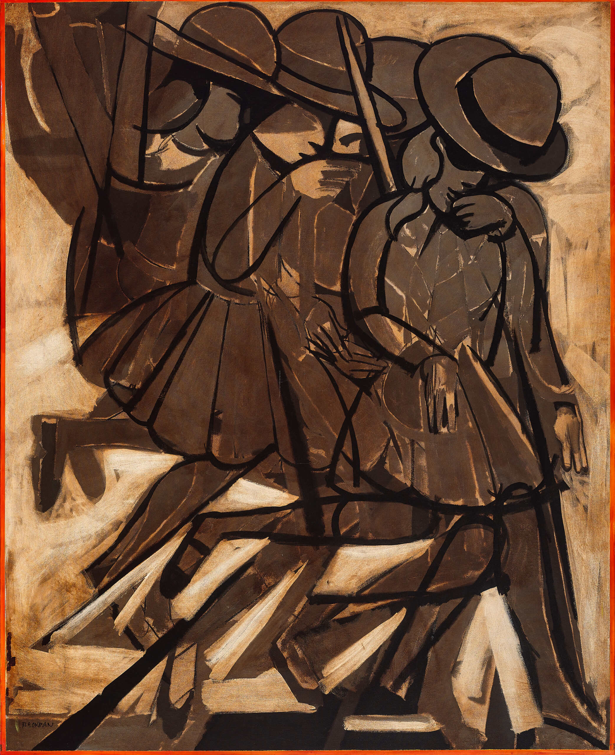 Schoolgirls descending a staircase