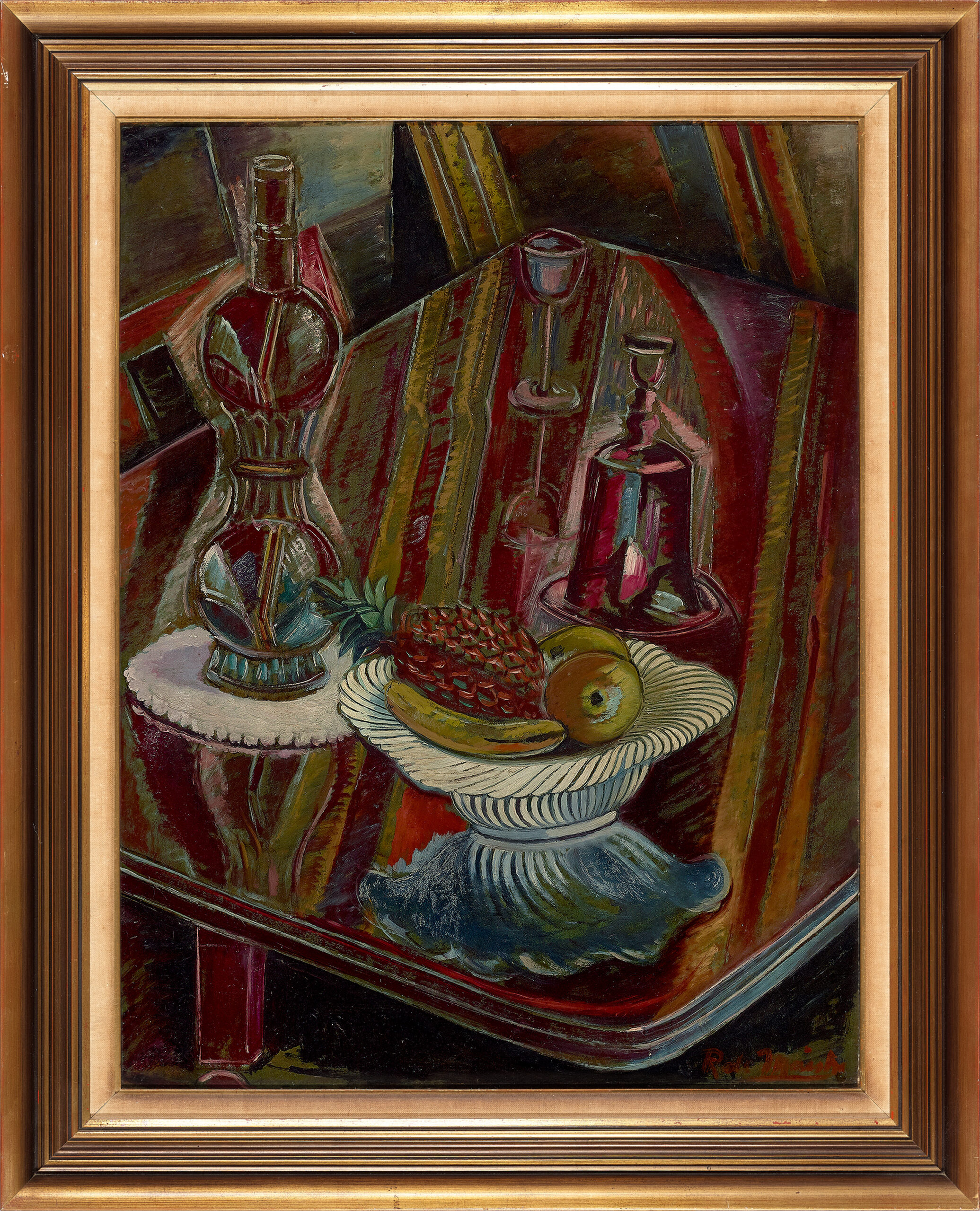 STILL LIFE, BOTTLE AND FRUIT