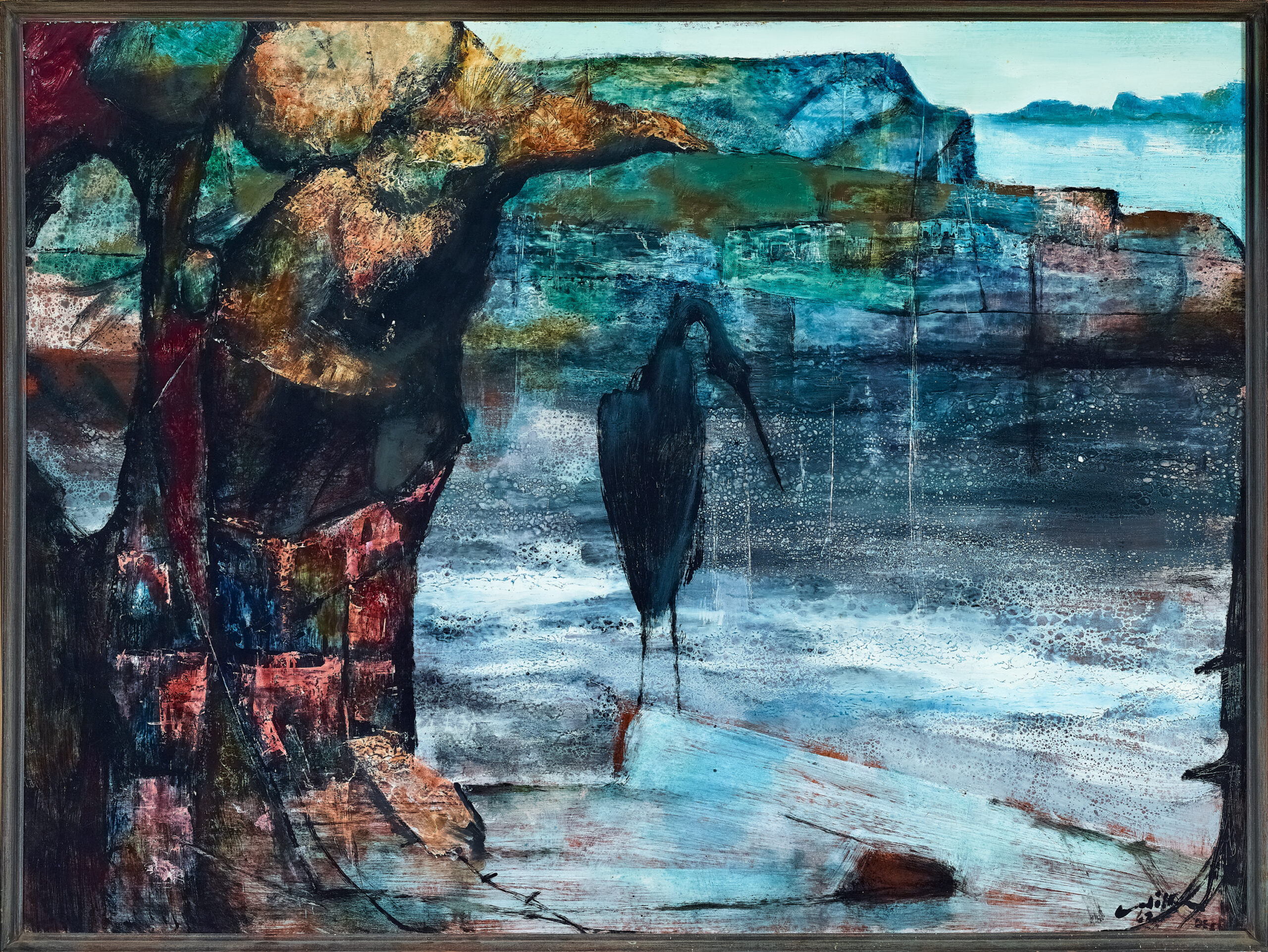 WATER BIRD AND ROCKY LANDSCAPE