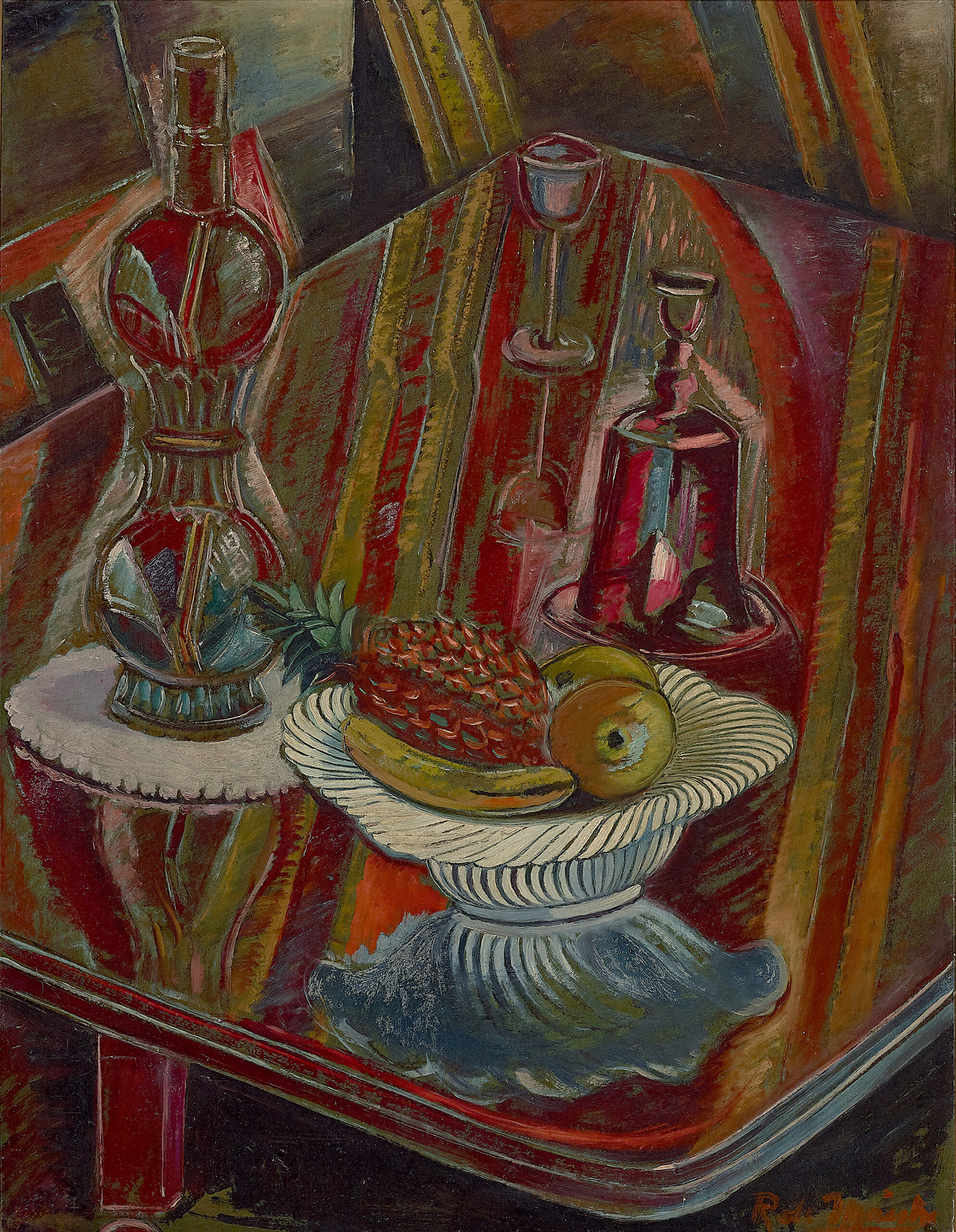 STILL LIFE, BOTTLE AND FRUIT