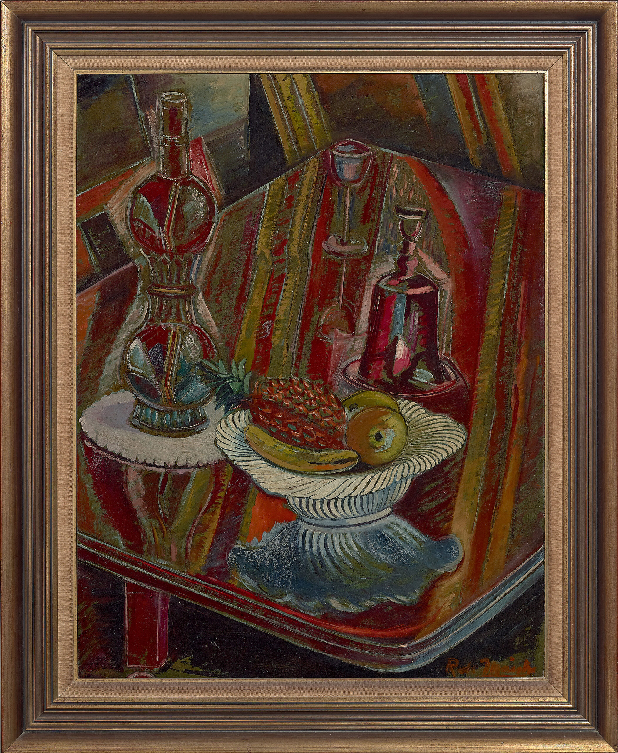 STILL LIFE, BOTTLE AND FRUIT