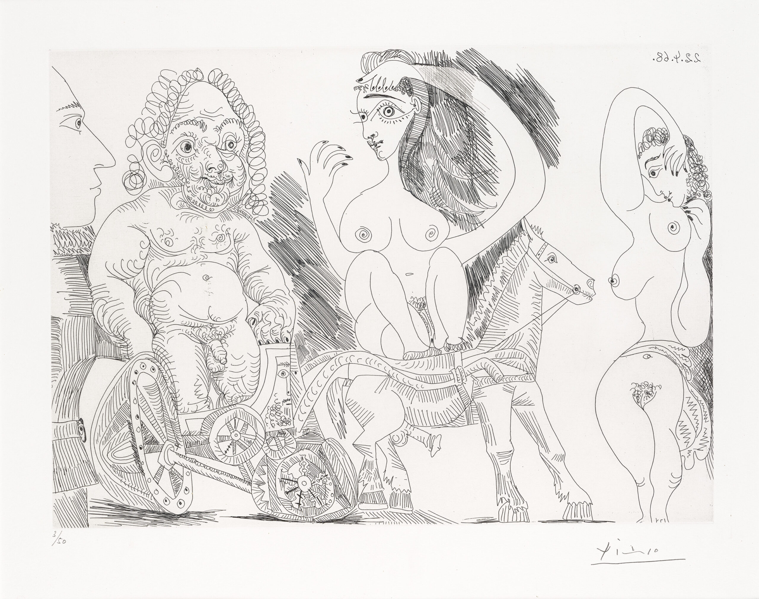 CHAR ROMAIN AVEC VIEIL ATHLÈTE ECUYÈRE, ODALISQUE ET SPECTATEUR