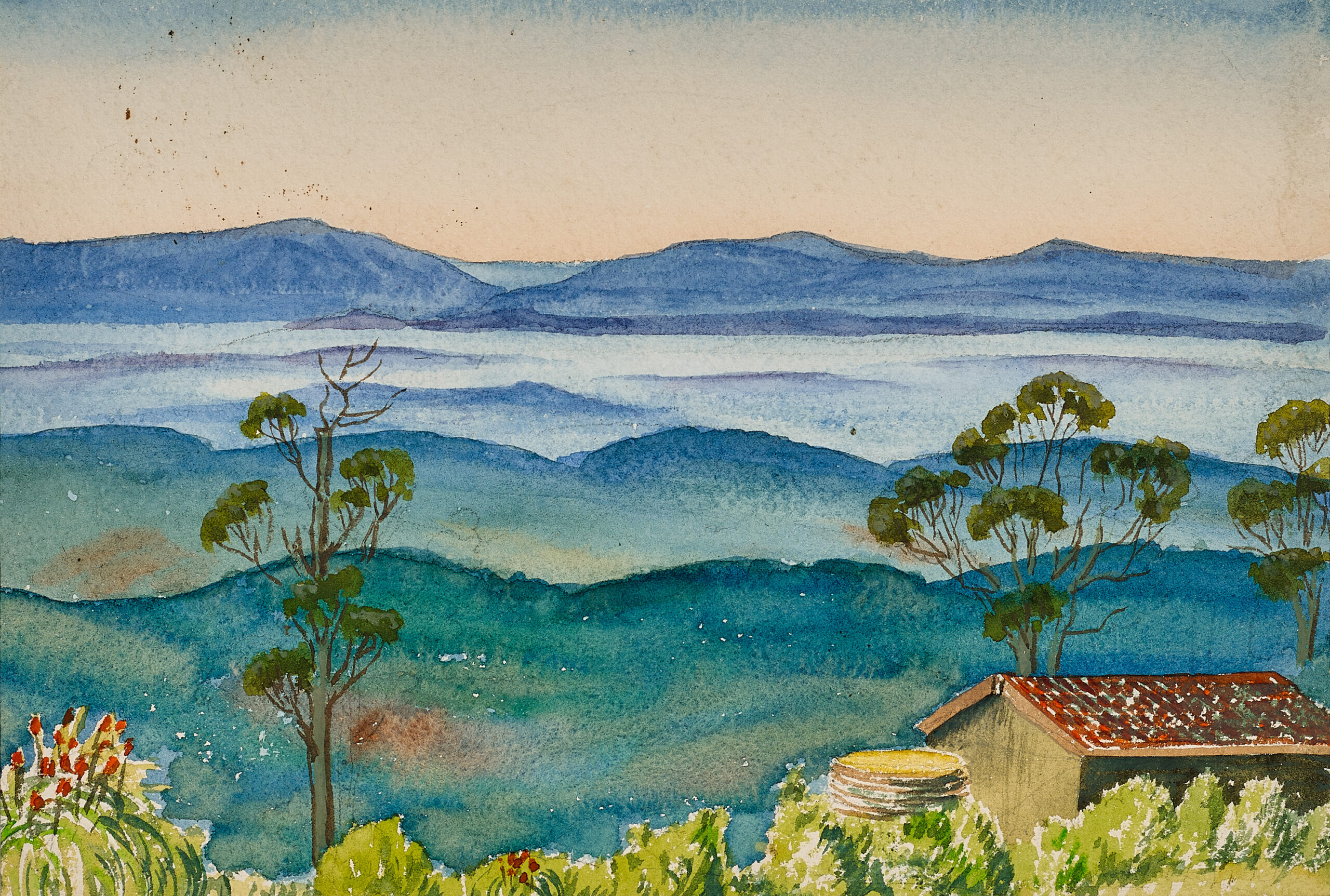 LANDSCAPE WITH HOUSE AND MOUNTAINS
