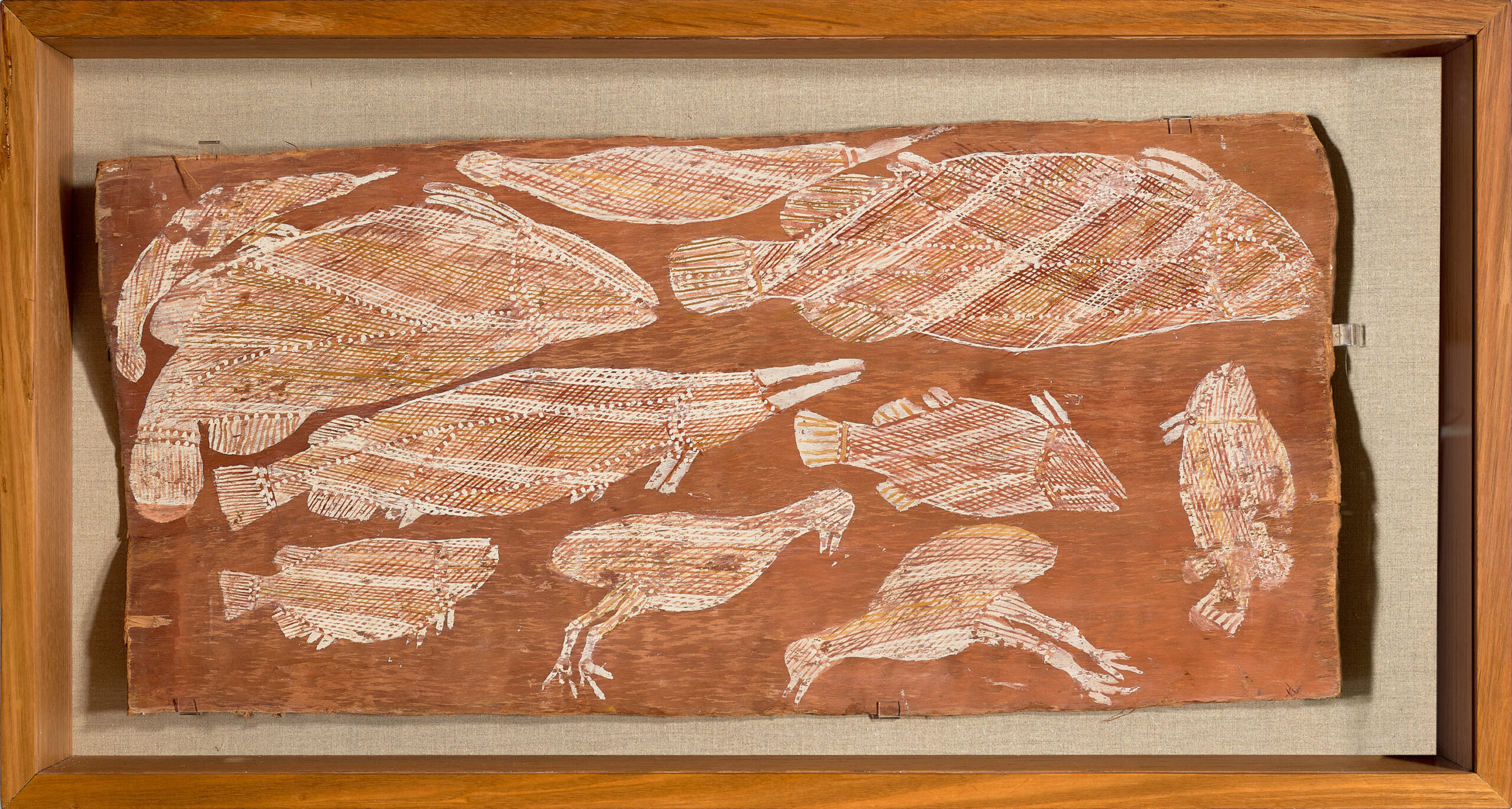 NGALKIT (SARATOGA-SCLEROPAGES JARDINI), BOKORN (SPANGLED GRUNTER), KARLERRH (FRESHWATER LONGTOM), KAWUK (A NIGHT BIRD) AND BURLUKIRRI (A FRESHWATER EEL)