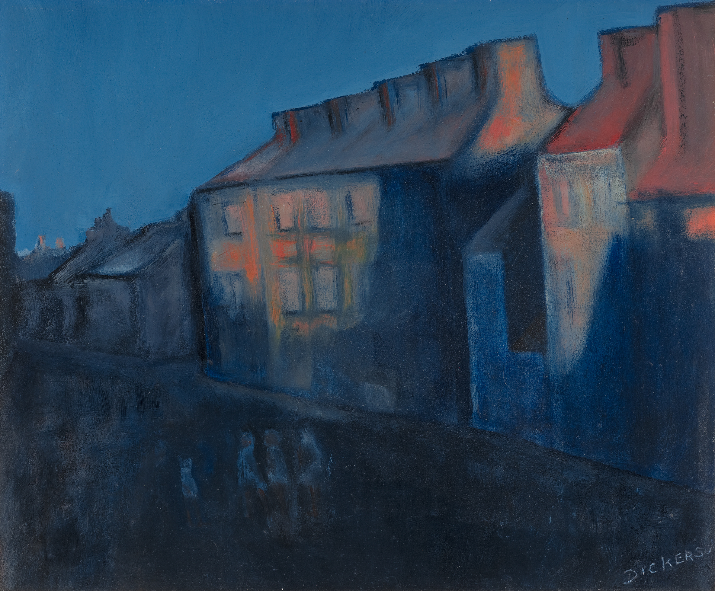 Figures in the street at night