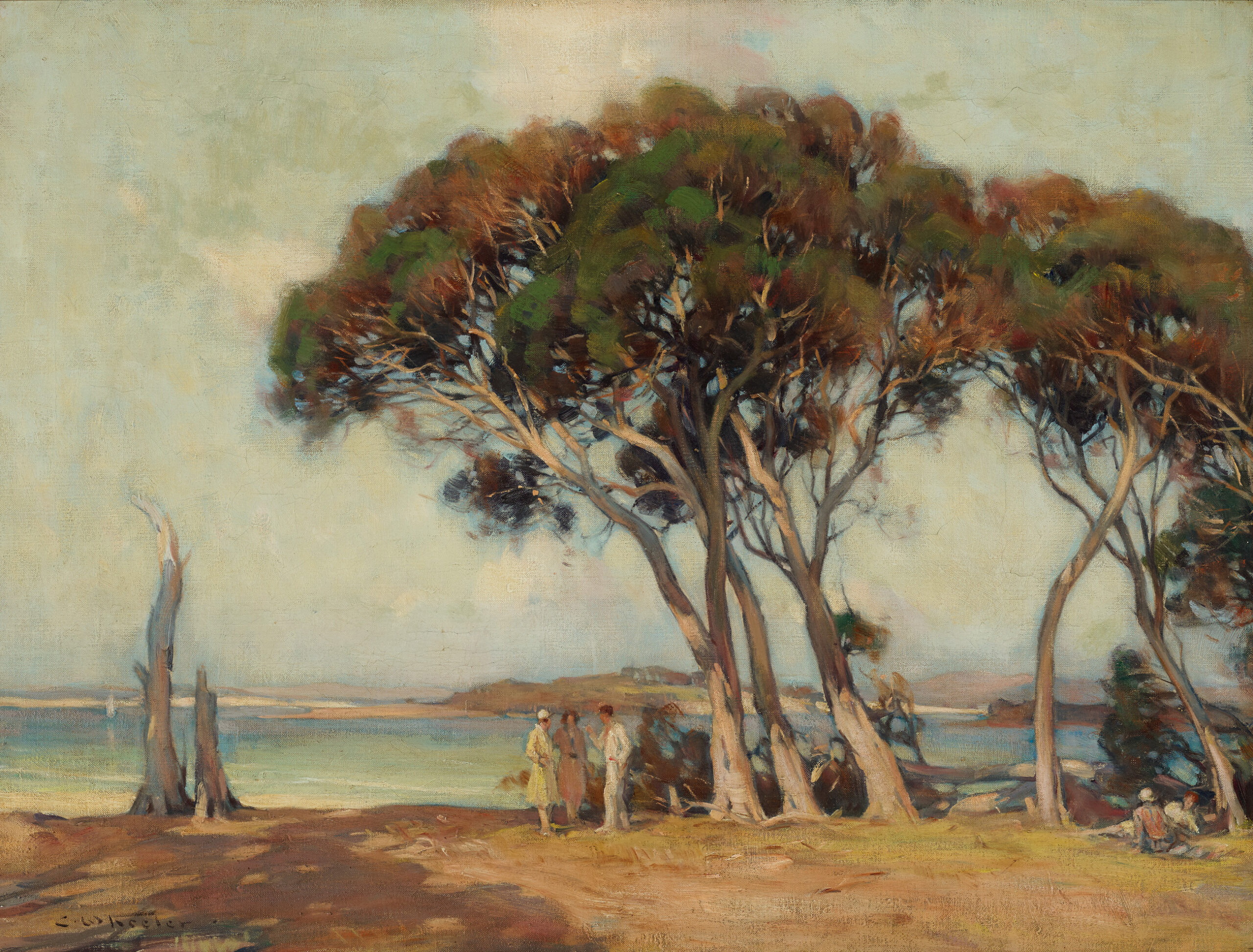 COASTAL SCENE WITH INLET AND FIGURES