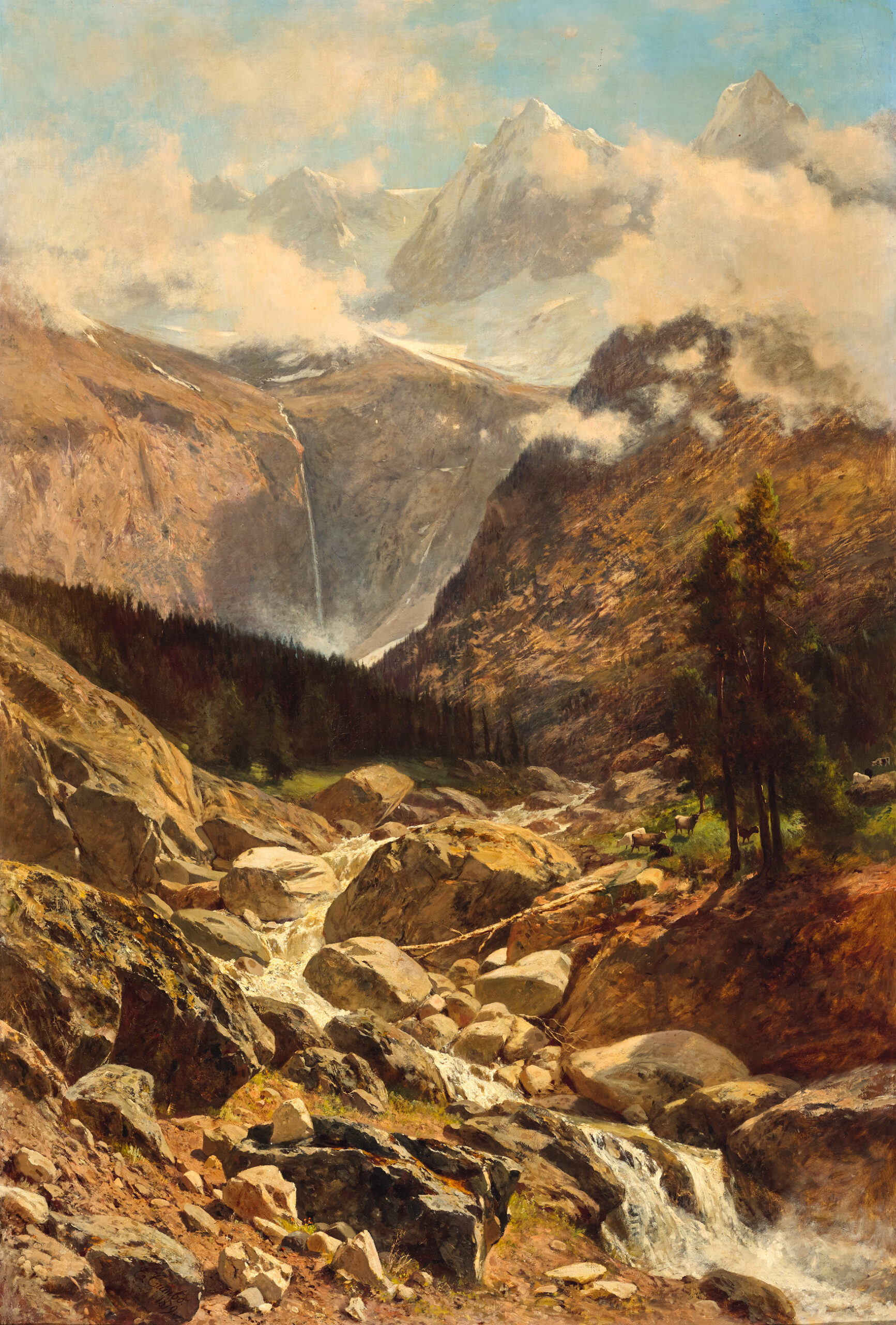 VIEW OF MOUNTAINS AND STREAM