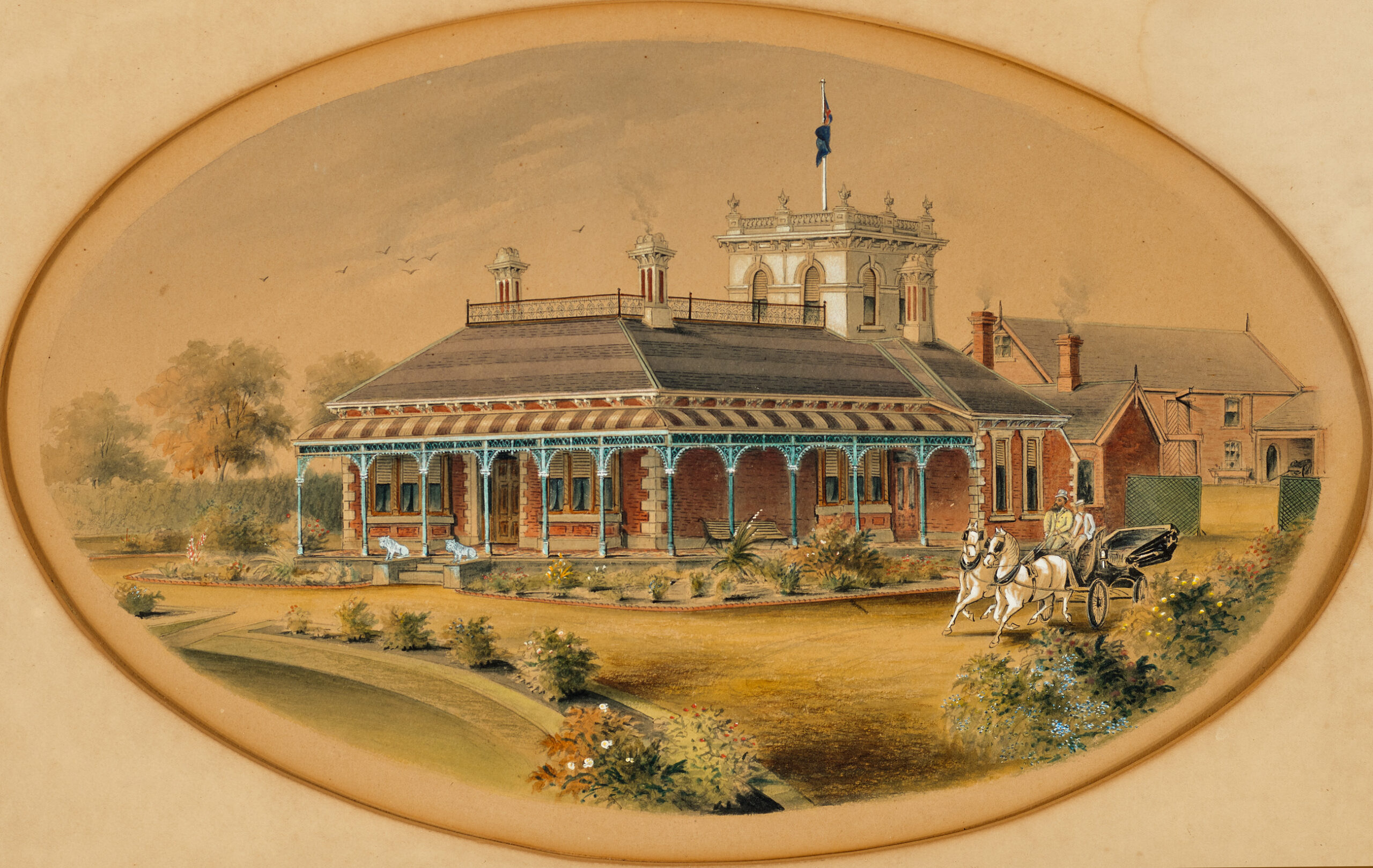 COLONIAL HOME, HORSE AND TRAP
