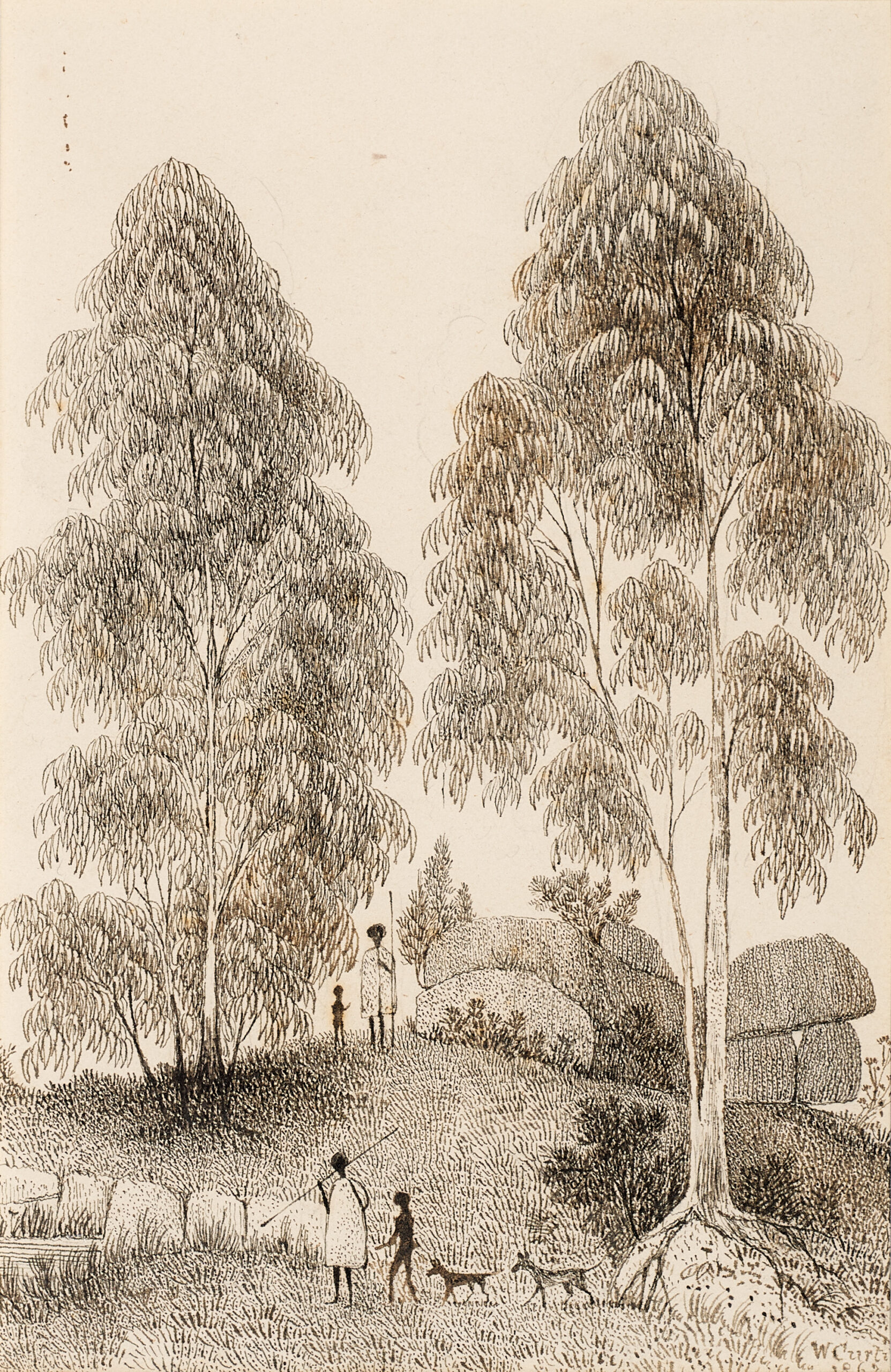 ABORIGINES IN A ROCKY LANDSCAPE
