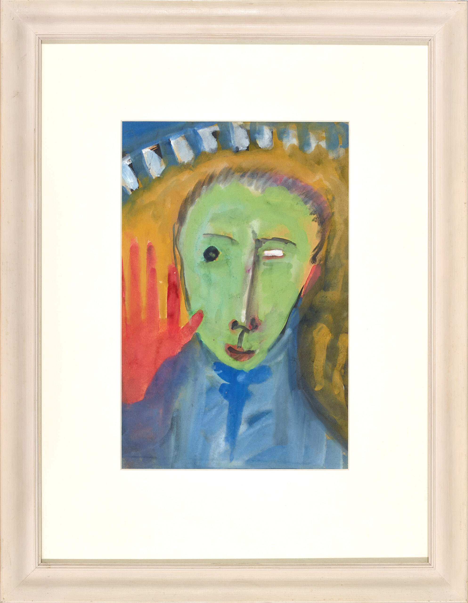 BOY WITH RED HAND AND GREEN FACE