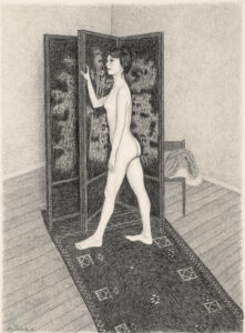 Standing nude with screen
